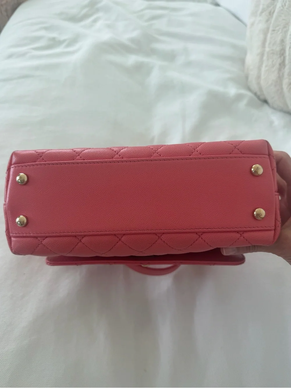 CHANEL Pink Quilted Satchel with Gold-Tone Chain